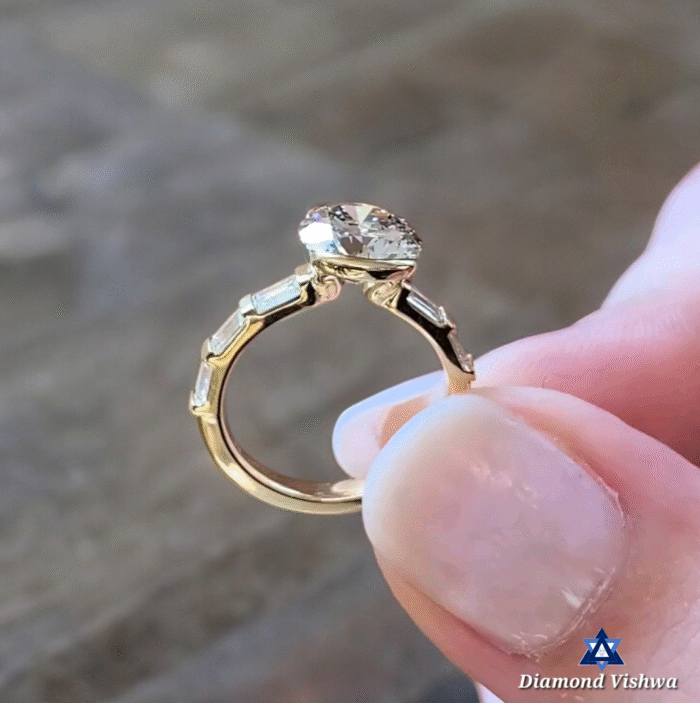 Stunning Moissanite Diamond Ring, Half Bezel Round Cut with Baguette Diamond Band, Perfect Engagement or Birthday Gift - Image 4