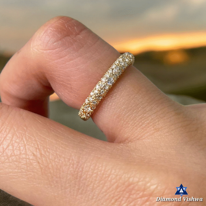 Micro Pave Lab Diamond Wedding Band - Round Brilliant Cut 14K Gold Ring - Image 2