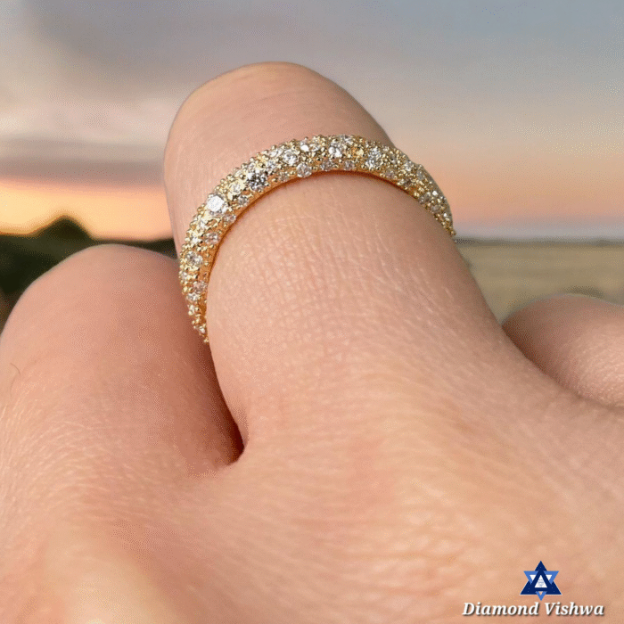 Micro Pave Lab Diamond Wedding Band - Round Brilliant Cut 14K Gold Ring - Image 4