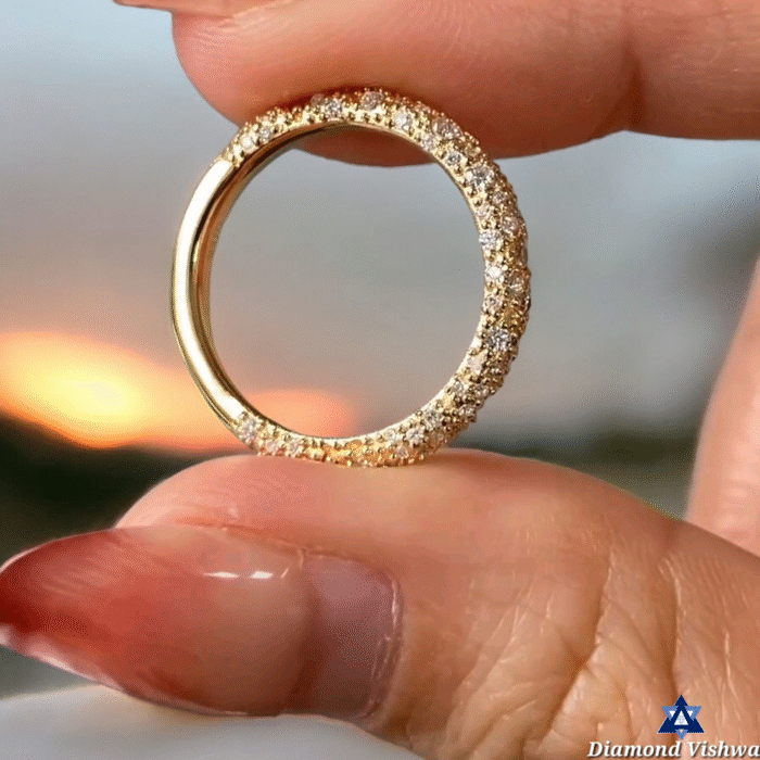 Micro Pave Lab Diamond Wedding Band - Round Brilliant Cut 14K Gold Ring - Image 6