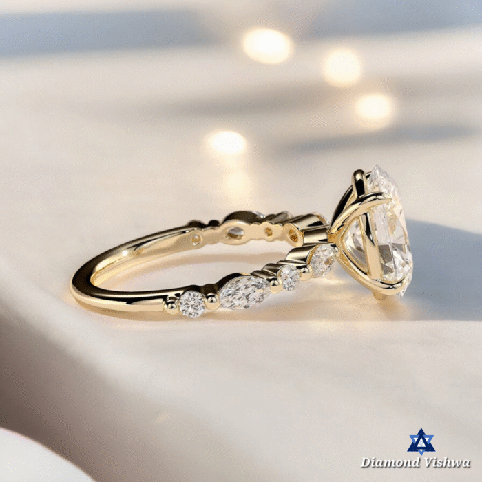 Classic Oval Cut Moissanite Engagement Ring, Accent Stone Band in Prong Setting, Unique Wedding Proposal Gift - Image 5