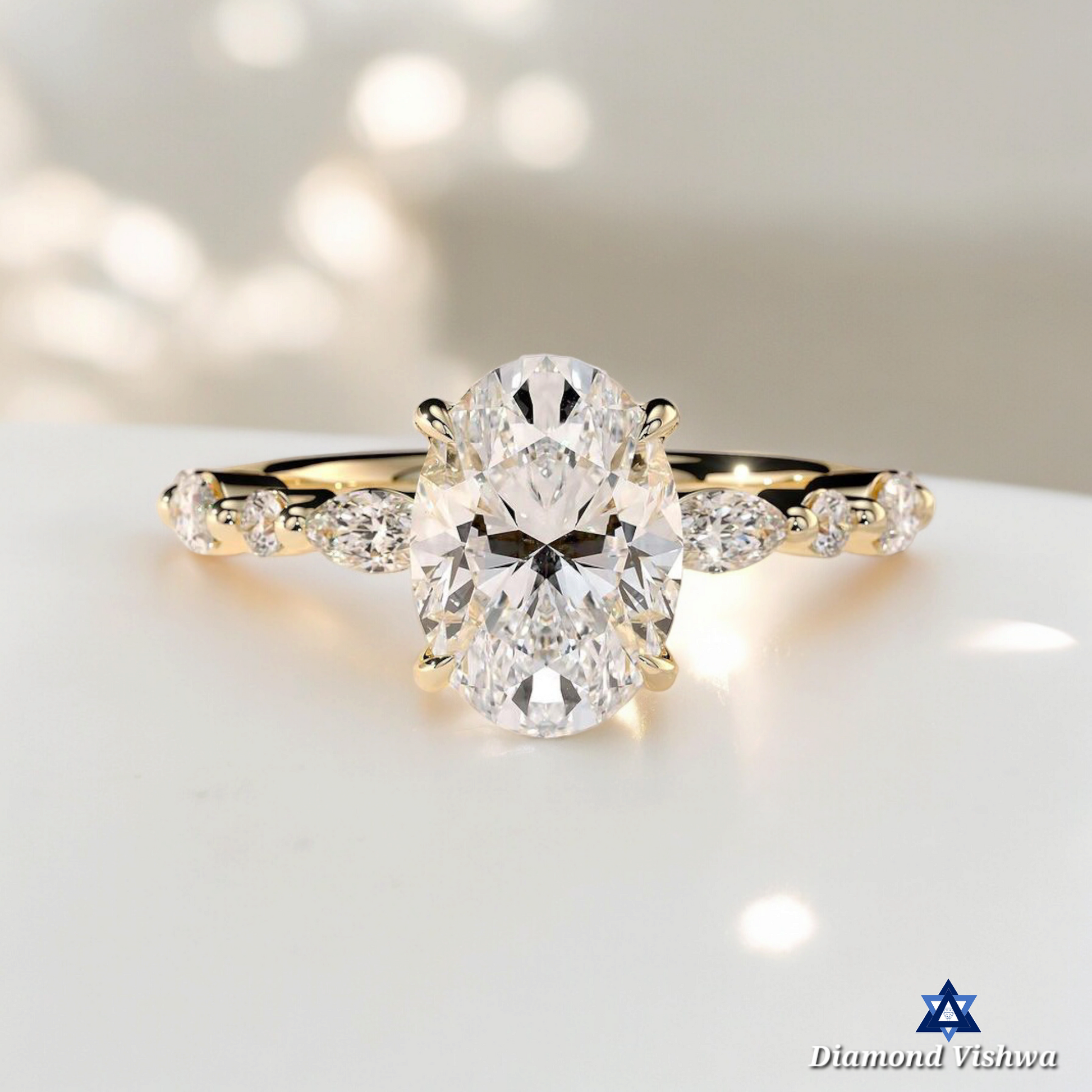 Photoroom-20240326_214336 Classic Oval Cut Moissanite Engagement Ring, Accent Stone Band in Prong Setting, Unique Wedding Proposal Gift - Image 1