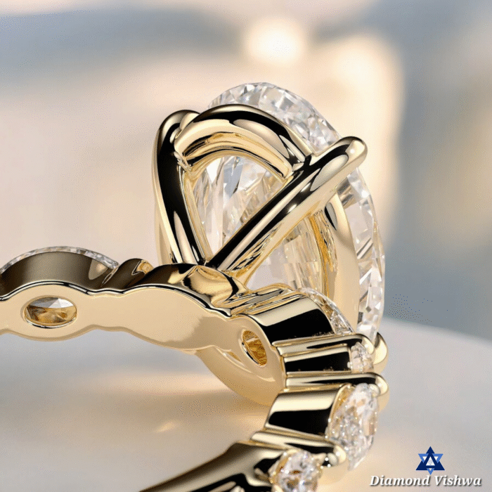 Classic Oval Cut Moissanite Engagement Ring, Accent Stone Band in Prong Setting, Unique Wedding Proposal Gift - Image 4