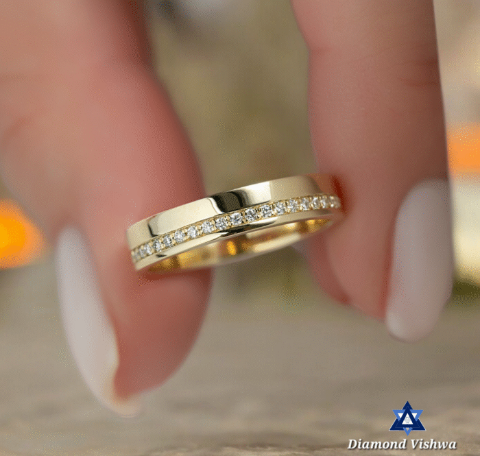 14K Yellow Gold Moissanite Men's Eternity Wedding Band Ring, Round Cut Channel Set Anniversary Gift - Image 2