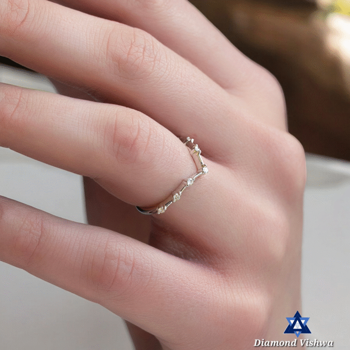 Chevron Patterned Diamond Wedding Band Ring, Brilliant Cut Diamonds, Stackable Bridal Jewelry - Image 5