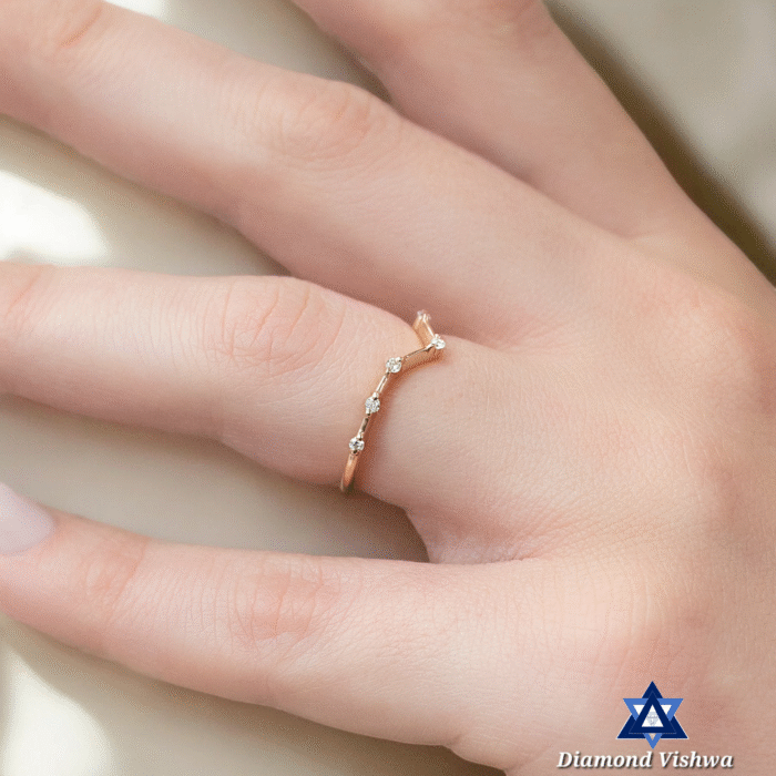 Chevron Patterned Diamond Wedding Band Ring, Brilliant Cut Diamonds, Stackable Bridal Jewelry - Image 6