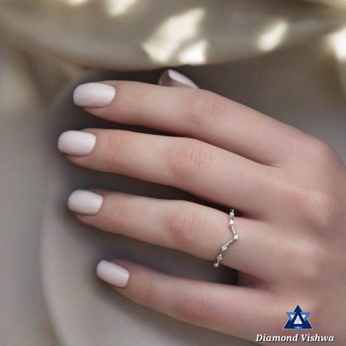 Chevron Patterned Diamond Wedding Band Ring, Brilliant Cut Diamonds, Stackable Bridal Jewelry - Image 7