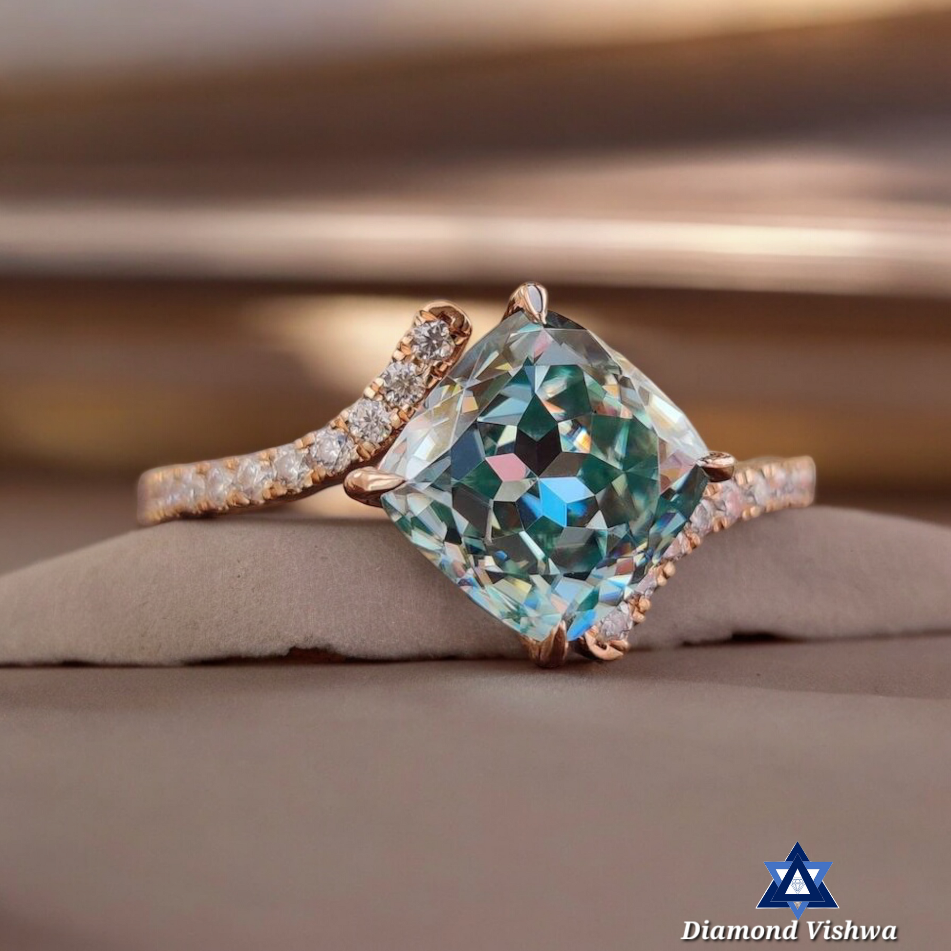 Photoroom-20240508_122650 2.26 CT Cushion Cut Cyan Blue Moissanite Tension Set Engagement Ring in 14K White Gold - Image 1