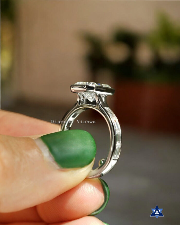 Stunning Radiant Cut Moissanite Engagement Ring Set - Bezel Set in White Gold with half Baguette channel set band, Anniversary gifts, Gifts for mom - Image 4