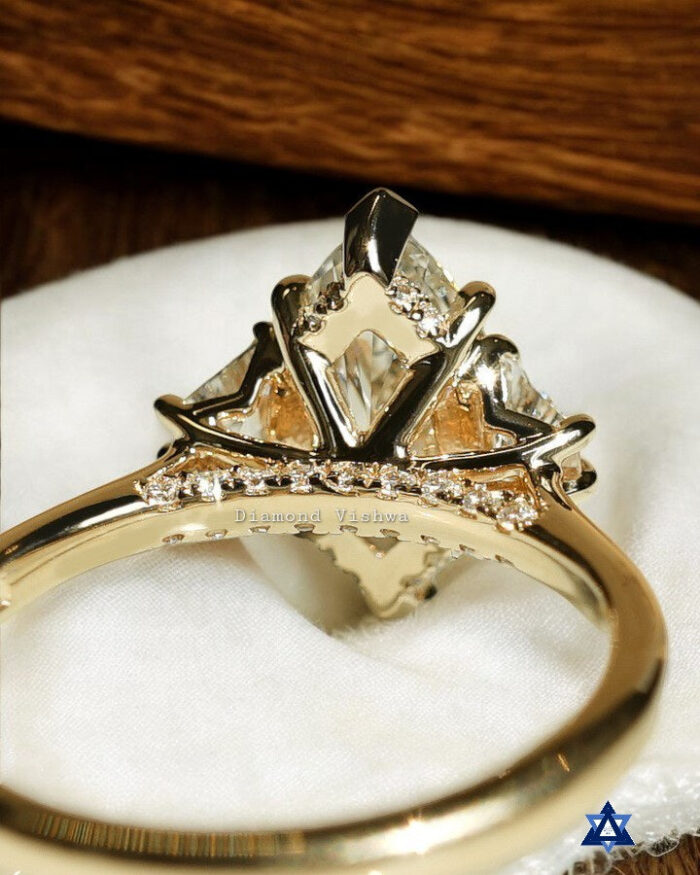 2.5Ct Marquise Cut Moissanite Three Stone Engagement Ring with Trapezoid Side Stones in 14k Gold - Image 3