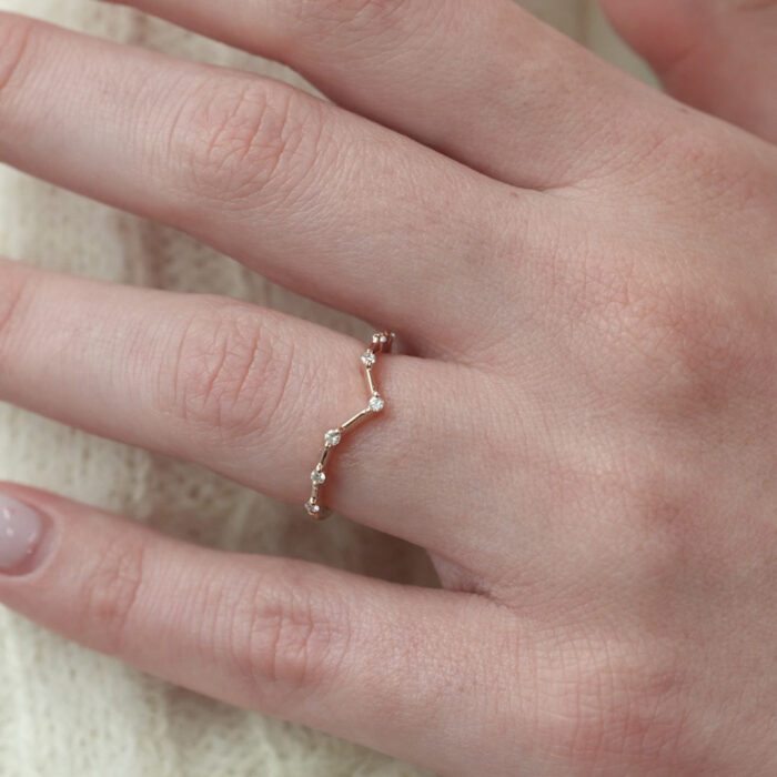 Chevron Patterned Diamond Wedding Band Ring, Brilliant Cut Diamonds, Stackable Bridal Jewelry - Image 3