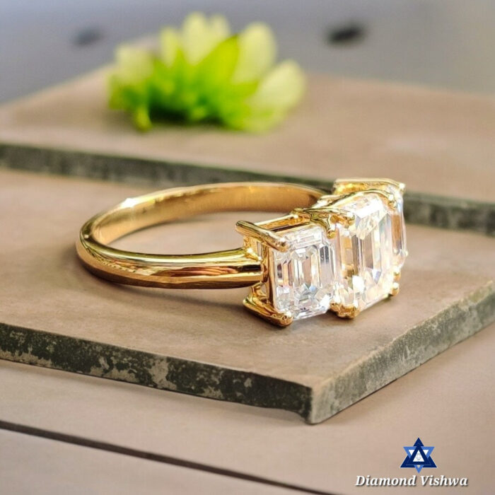 2.42 CT Emerald Moissanite Three Stone Ring, Engagement Wedding Anniversary Gift - Image 8