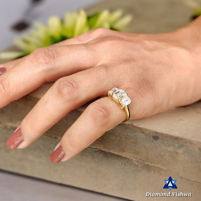 2.42 CT Emerald Moissanite Three Stone Ring, Engagement Wedding Anniversary Gift - Image 6