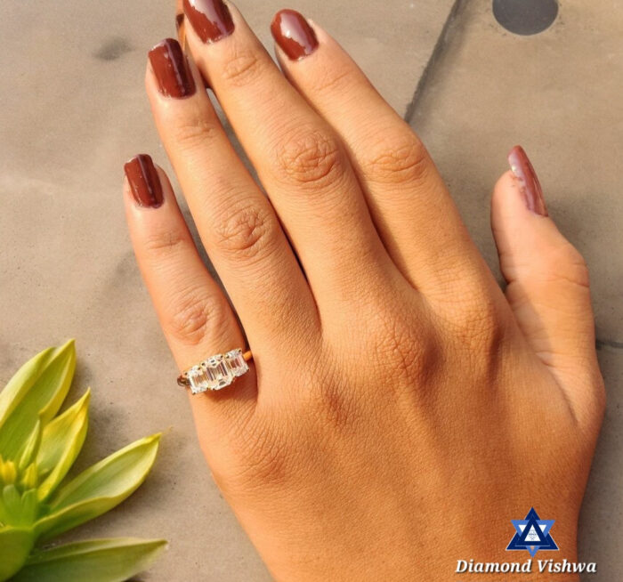 2.42 CT Emerald Moissanite Three Stone Ring, Engagement Wedding Anniversary Gift - Image 5