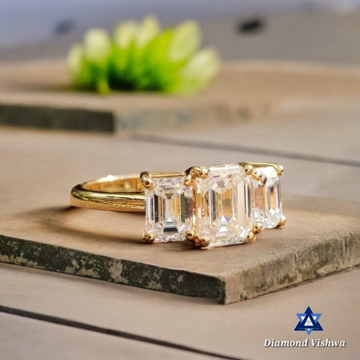2.42 CT Emerald Moissanite Three Stone Ring, Engagement Wedding Anniversary Gift - Image 2