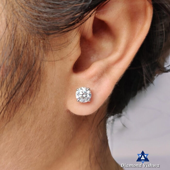 2 Ct Round Lab Diamond Stud Earrings - Colorless Screwback Wedding/Anniversary Gift in 14K White Gold - 925 Silver - Image 7