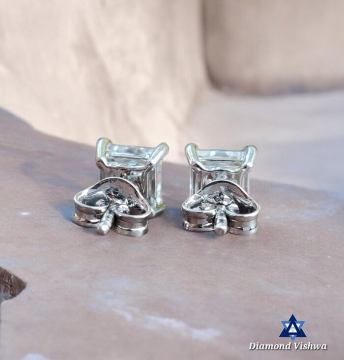 1.90 Carat Princess Cut Colorless Moissanite Stud Earrings in 14K White Gold - Image 2