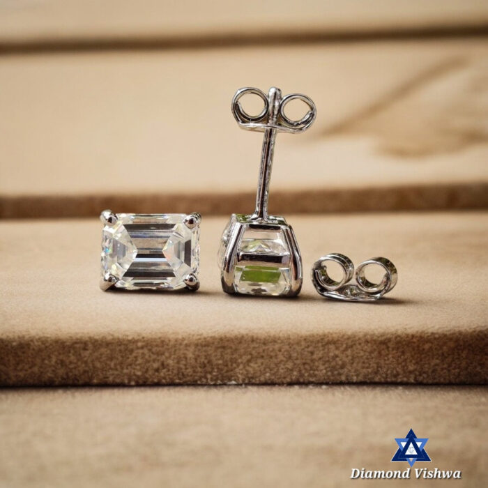 2.80 CT Emerald Cut Colorless Lab Grown Diamond Stud Earrings in 14K White Gold, Push back Hooks - Image 5