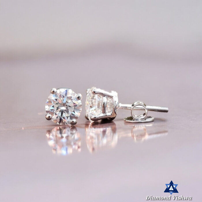 2 Ct Round Lab Diamond Stud Earrings - Colorless Screwback Wedding/Anniversary Gift in 14K White Gold - 925 Silver - Image 5