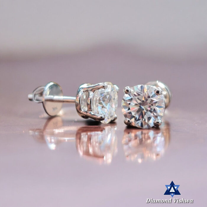 2 Ct Round Lab Diamond Stud Earrings - Colorless Screwback Wedding/Anniversary Gift in 14K White Gold - 925 Silver - Image 2