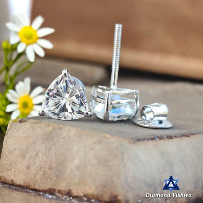 2.51 TCW Trillion Moissanite Studs, White Gold Wedding Earrings, Screw Backs - Image 4