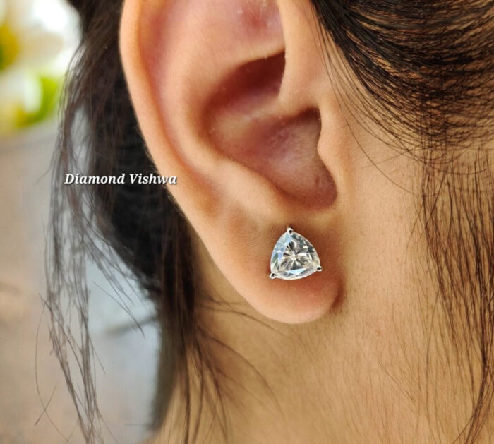 2.51 TCW Trillion Moissanite Studs, White Gold Wedding Earrings, Screw Backs - Image 3