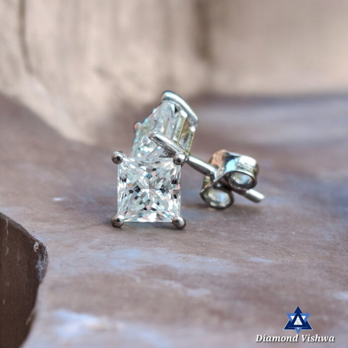 1.90 Carat Princess Cut Colorless Moissanite Stud Earrings in 14K White Gold - Image 5
