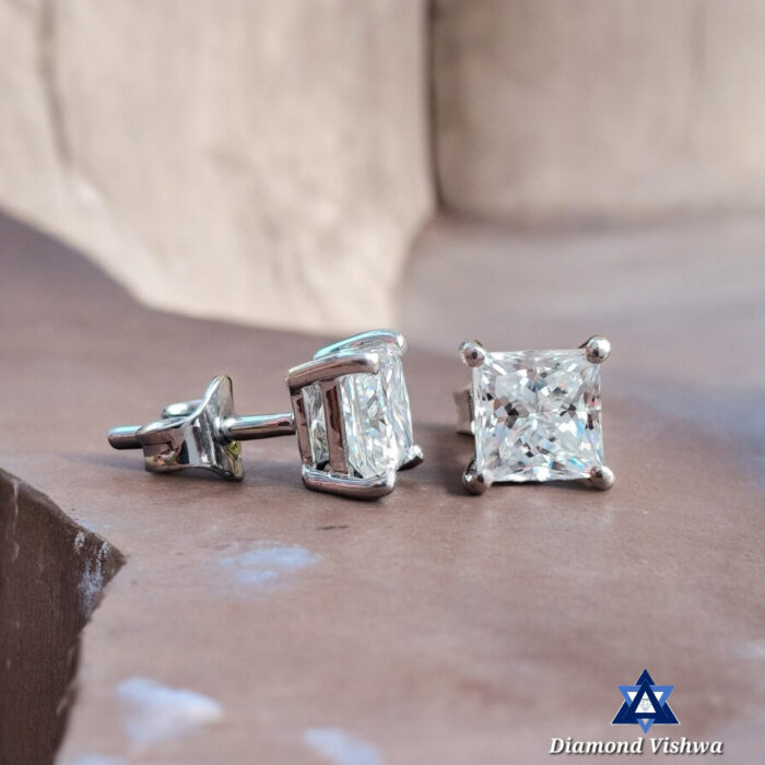 1.90 Carat Princess Cut Colorless Moissanite Stud Earrings in 14K White Gold - Image 6