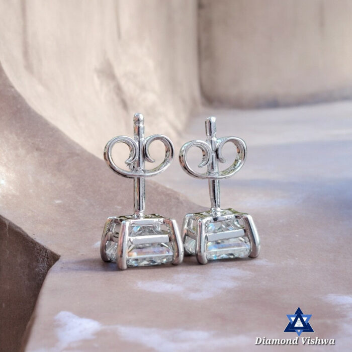 1.90 Carat Princess Cut Colorless Moissanite Stud Earrings in 14K White Gold - Image 7