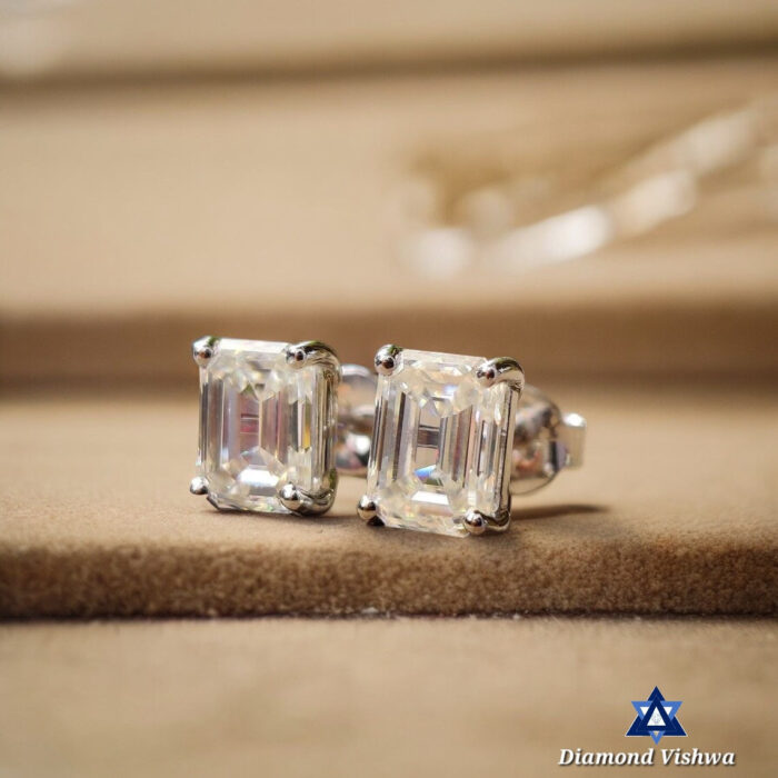 2.80 CT Emerald Cut Colorless Lab Grown Diamond Stud Earrings in 14K White Gold, Push back Hooks - Image 3