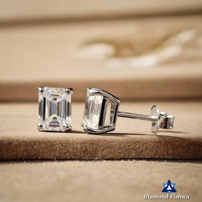 2.80 CT Emerald Cut Colorless Lab Grown Diamond Stud Earrings in 14K White Gold, Push back Hooks - Image 2