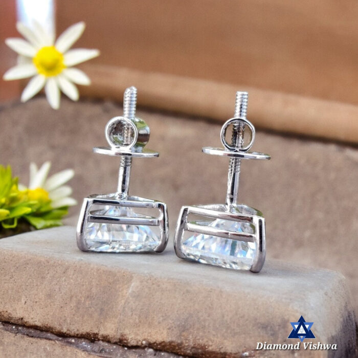 2.51 TCW Trillion Moissanite Studs, White Gold Wedding Earrings, Screw Backs - Image 6