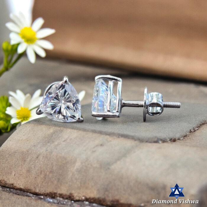 2.51 TCW Trillion Moissanite Studs, White Gold Wedding Earrings, Screw Backs - Image 7