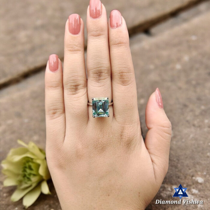 10.04 CT Blue Moissanite Solitaire Ring, Claw Prong, Anniversary Gift, 10/14/18K Gold - Image 9