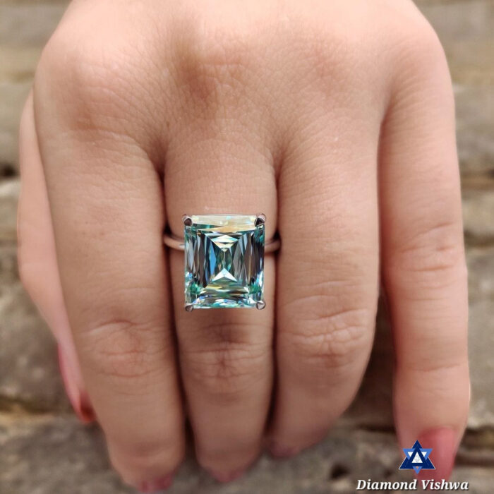 10.04 CT Blue Moissanite Solitaire Ring, Claw Prong, Anniversary Gift, 10/14/18K Gold - Image 8