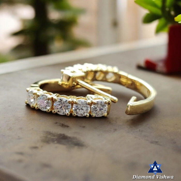 1 Carat Colorless Moissanite Round Brilliant Hoop Earrings - Anniversary Gift in 14K Yellow/White/Rose Gold - Image 3