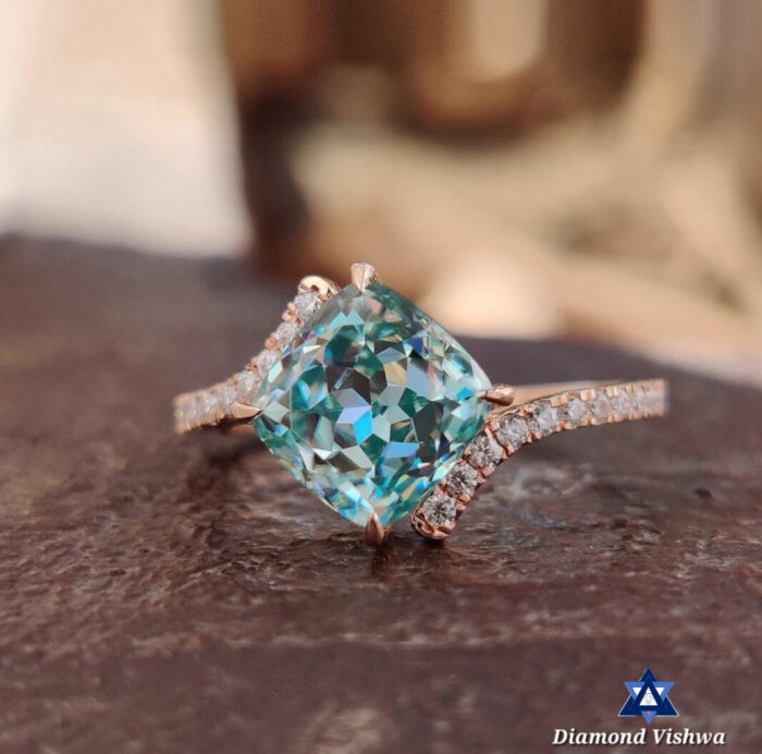 2.26 CT Cushion Cut Cyan Blue Moissanite Tension Set Engagement Ring in 14K White Gold - Image 6