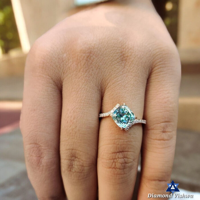 2.26 CT Cushion Cut Cyan Blue Moissanite Tension Set Engagement Ring in 14K White Gold - Image 7