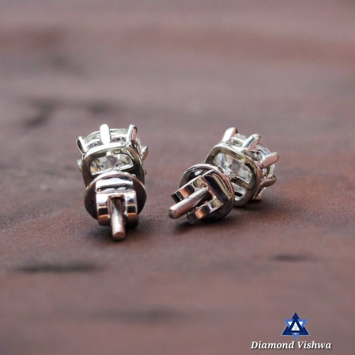 2.20 Carat Old Mine Cushion Cut Colorless Moissanite Stud Earrings with Screw Backs - Image 5