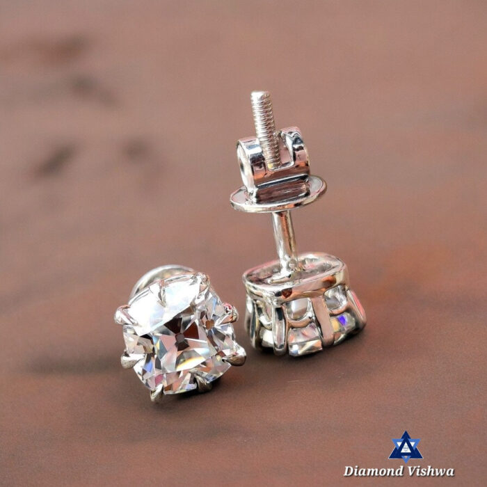 2.20 Carat Old Mine Cushion Cut Colorless Moissanite Stud Earrings with Screw Backs - Image 4
