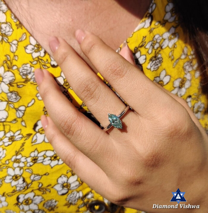 1.16Ct Marquise Cut Moissanite Diamond Cyan Blue Moissanite Diamond 14k White Gold Engagement Ring - Image 8