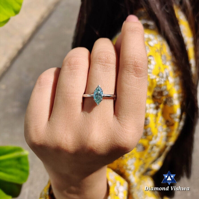 1.16Ct Marquise Cut Moissanite Diamond Cyan Blue Moissanite Diamond 14k White Gold Engagement Ring - Image 7