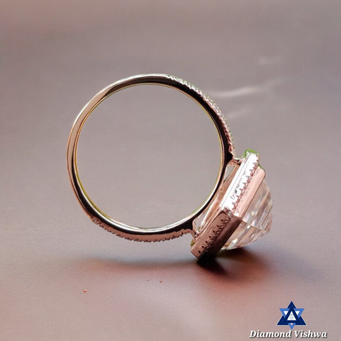 5.33 Carat Hexagon Rose Cut Moissanite Ring - Double Halo Bezel Set Designer Engagement Wedding Ring Vintage Style - Image 5