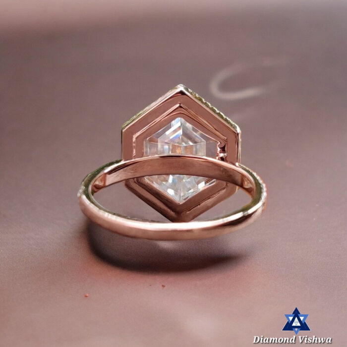 5.33 Carat Hexagon Rose Cut Moissanite Ring - Double Halo Bezel Set Designer Engagement Wedding Ring Vintage Style - Image 4