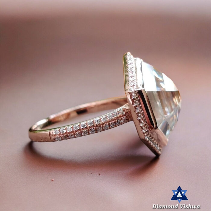 5.33 Carat Hexagon Rose Cut Moissanite Ring - Double Halo Bezel Set Designer Engagement Wedding Ring Vintage Style - Image 3