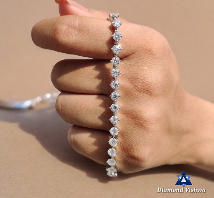 Round Moissanite Tennis Bracelet with Compass Setting and Box Lock, Gifts for women - Image 4