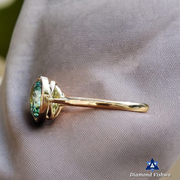 Vintage 1.85 Carat Green Moissanite Solitaire Engagement Ring - Bezel Set, Portuguese Cut - Image 2