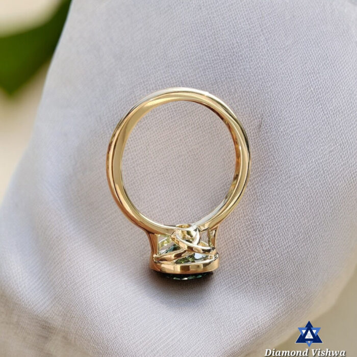 Vintage 1.85 Carat Green Moissanite Solitaire Engagement Ring - Bezel Set, Portuguese Cut - Image 5