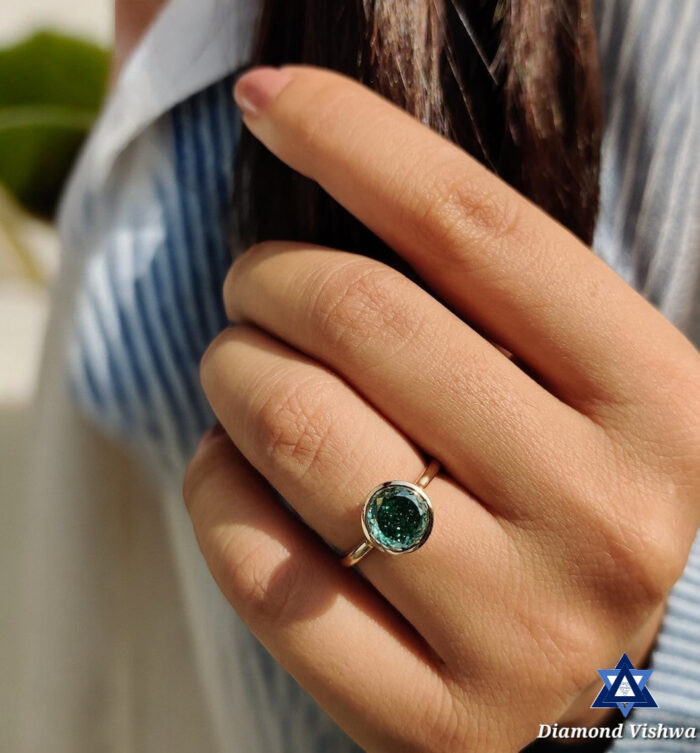 Vintage 1.85 Carat Green Moissanite Solitaire Engagement Ring - Bezel Set, Portuguese Cut - Image 8