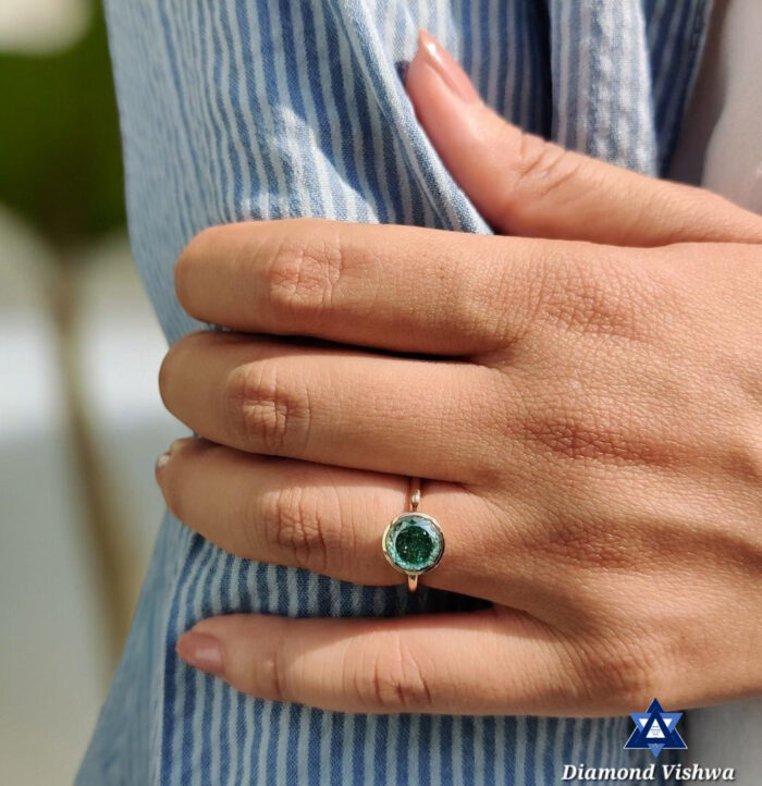 Vintage 1.85 Carat Green Moissanite Solitaire Engagement Ring - Bezel Set, Portuguese Cut - Image 9